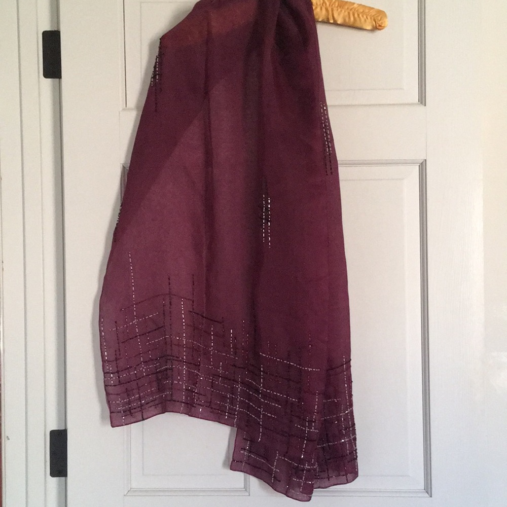 BURBERRY Gorgeous Beaded Merlot Silk Wrap, Scarf - Picture 2 of 4
